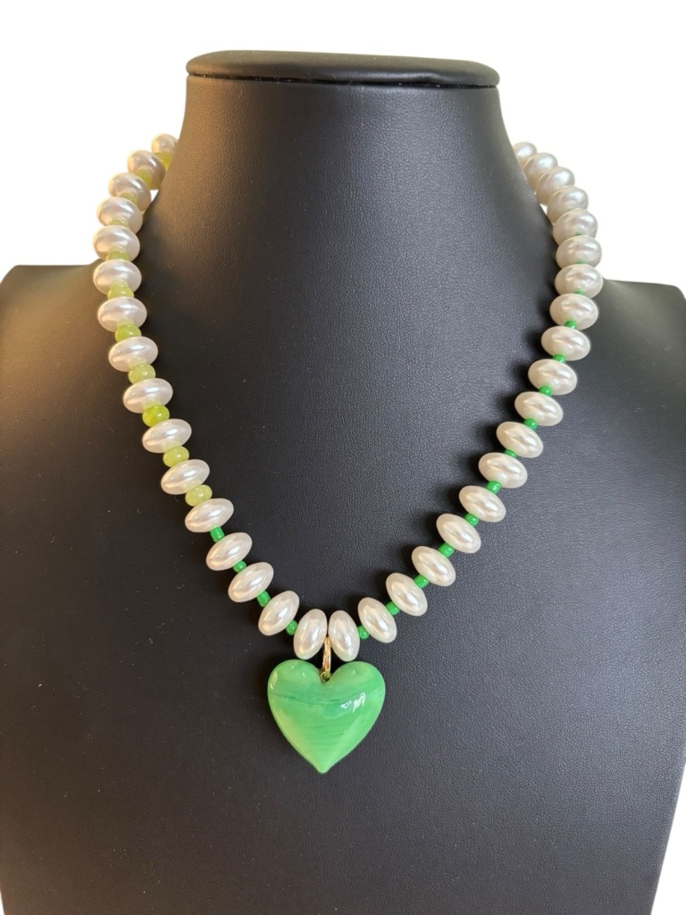 Macrae & Co Green Goddess Faux Pearl Pendant Necklace.